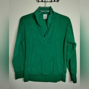 Offline by Aerie (Size XS) Green Stretch Terry Half-Zip LS Pullover Sweatshirt